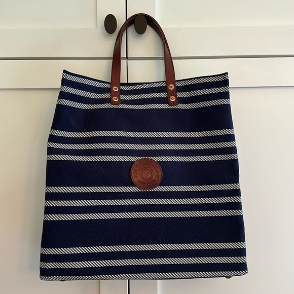 NWOT Just Campagne leather handled tote-brass details -lined in red. - Picture 1 of 8